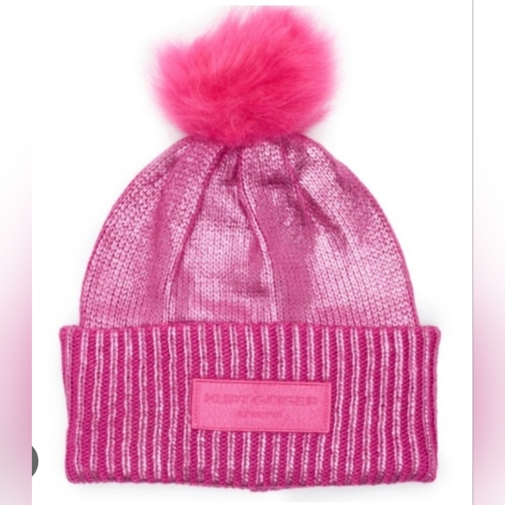 KURT GEIGER LONDON FOIL OVERLOY BEANIE PINK